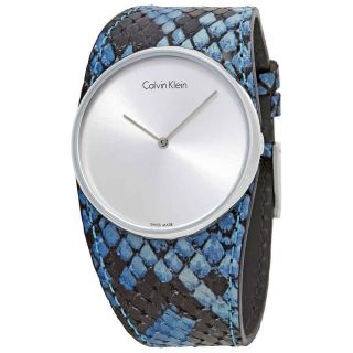 Calvin Klein Spellbound Silver Dial Blue Leather Ladies Watch K5v231v6