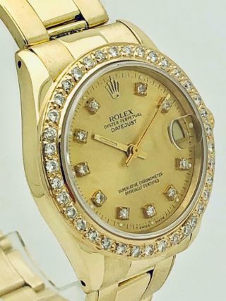 Estate Rolex 14k Solid Gold 31mm Midsize President 6827 Diamond Dial & Bezel 11
