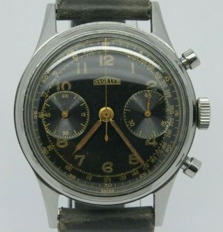 Vintage Angelus Mens 38mm Stainless Steel Chronograph Watch Cal.  215 Black Gilt