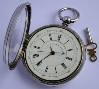 Victorian Solid Silver Marine Centre Seconds Chronograph Pocket Watch.