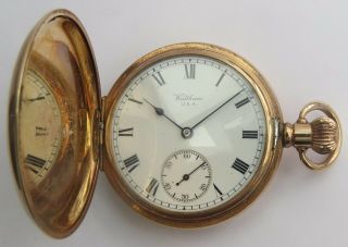 Antique Waltham Traveler Gold Plated Full Hunter Pocket Watch C.  1909