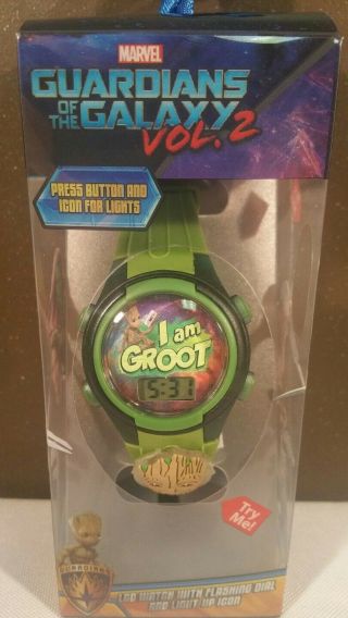 Guardians Of The Galaxy Vol.  2 Lcd Watch Flashing Dial Marvel Nwt I Am Groot