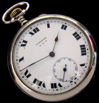 Vtg 1923 Longines Roman Dial Two Cover Ss Pocket Mens Watch Second At Six