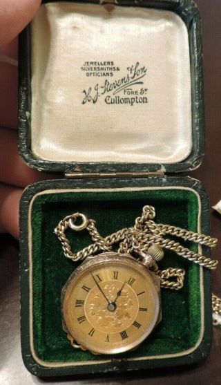 Vintage 375 9k Gold English Pocket Watch Engraved Case 2 Tone Dial W/chain Runs