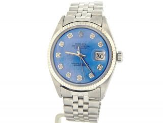 Rolex Datejust Men Stainless Steel Jubilee Band Blue Mop Diamond Dial Watch 1601