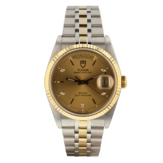 Tudor Prince Date Day Two Tone Golden Diamond Dial Automatic 36 Mm Watch 76213