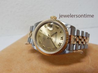 Rolex Ss/18k Yg Midsize 31mm Datejust Gold Romans On Jubilee Bracelet.  68273 " A "