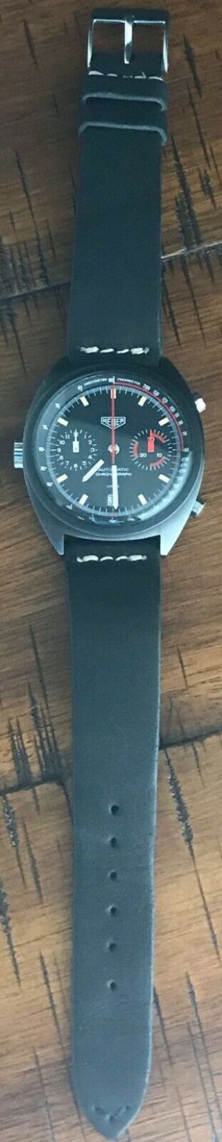 Heuer Monza 150.  501 PVD Chronograph with black leather strap 2