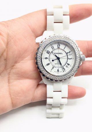 Chanel White Ceramic J12 Factory Diamond Watch 10