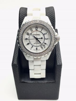 Chanel White Ceramic J12 Factory Diamond Watch