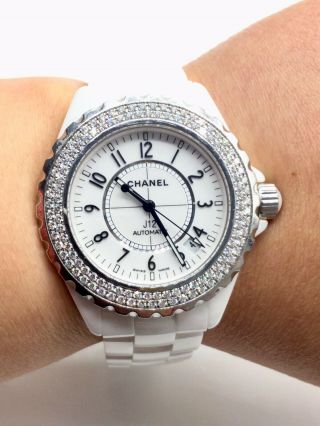 Chanel White Ceramic J12 Factory Diamond Watch 4