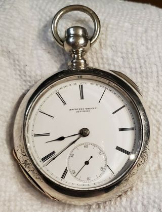 Fantastic Vintage 18s 4oz Coin Silver Rockford Keywind Pocket Watch