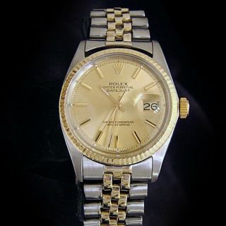 Rolex Datejust Mens 2tone 14k Gold Stainless Steel Watch Oval Link Jubilee 1601
