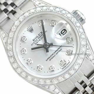 Rolex Ladies Datejust 18k White Gold Diamond Stainless Steel Silver Dial Watch