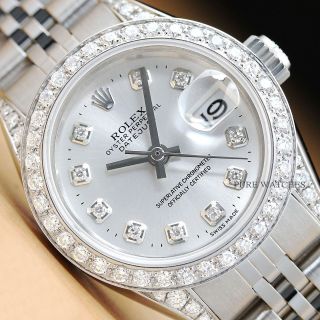ROLEX LADIES DATEJUST 18K WHITE GOLD DIAMOND STAINLESS STEEL SILVER DIAL WATCH 2