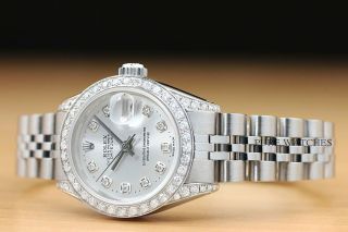 ROLEX LADIES DATEJUST 18K WHITE GOLD DIAMOND STAINLESS STEEL SILVER DIAL WATCH 3