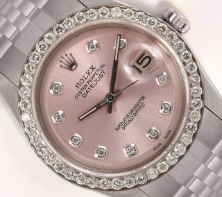 Rolex Datejust 1601 Stainless Steel 36mm - Pink Diamond Dial - 1.  6ct Diamond Bezel
