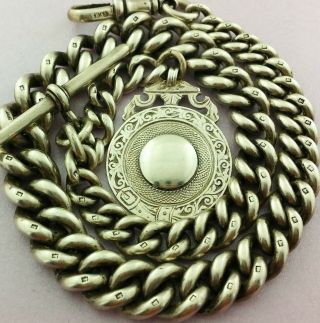 Large Heavy Antique Hallmarked Solid Silver Albert Pocket Watch Chain W Fob