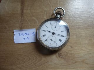 RARE SILVER CASED CHRONOGRAPH GENTS POCKET WATCH 2
