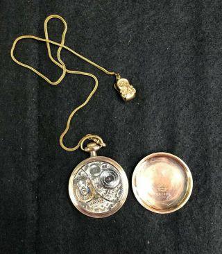 Vtg Elgin " Father Time " 21 Jewels Open Face Pocket Watch W/ Fob