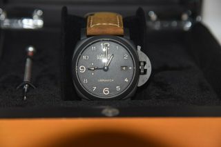 Pre - Owned Auth Panerai Luminor 1950 3 Days Gmt Automatic Black Pam00441 Pam441
