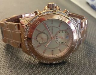 Michael Kors Ladies Large Woman’s Rose Gold Watch Mk5620 Crystal Bracelet Watch