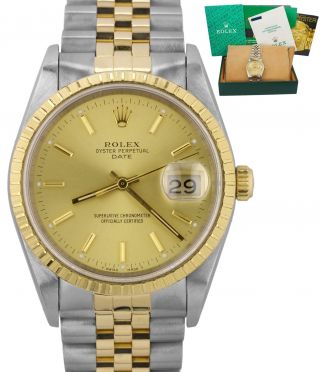 Rolex Date 15223 34mm Champagne 18k Two Tone Gold Jubilee Watch Datejust