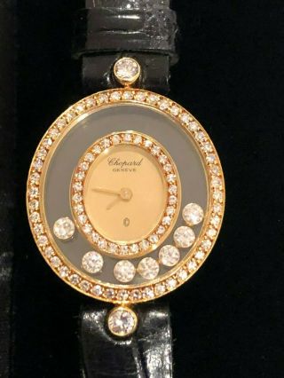 Ladies Chopard Geneve Diamond Oval Wrist Watch Happy Diamonds 87 diamonds 18K 12