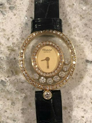 Ladies Chopard Geneve Diamond Oval Wrist Watch Happy Diamonds 87 diamonds 18K 5