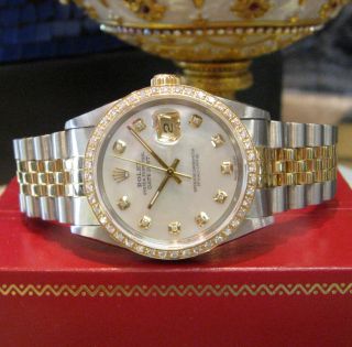 Mens Rolex Oyster Perpetual Datejust Diamonds Yellow Gold And Stainless Steel