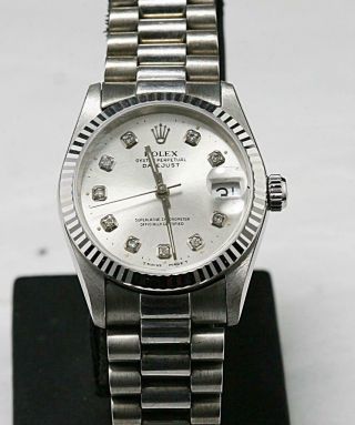 Custom Made After Market Solid White Gold Datejust 68279 Quick Set President.