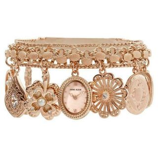 Anne Klein Rose Gold Charm Bracelet Watch 10 - 8096rmch Nwt