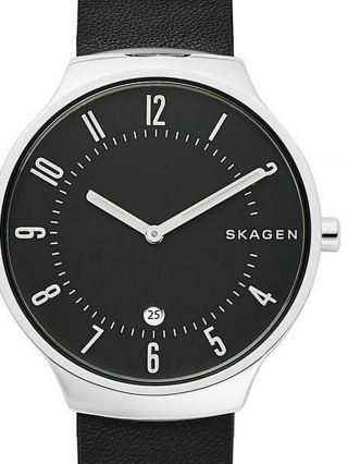 Skagen Skw6459 Unisex Slim Black Dial Black Leather Band 3 - Hand Date Watch