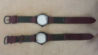 2 Women ' s SWISS ARMY Watches BLACK FACE / GREEN NYLON BAND Brown Leather trim 2