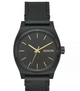 Nixon Medium Time Teller Leather Watch All Black A1172 001 Msrp $100