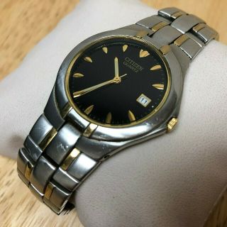 Vintage Citizen 2510 Men Dual Tone Black Analog Quartz Watch Hours Date Batt