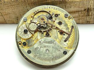 Antique Pocket Watch Movement Rare 2 Tone 18s Columbus Railway King 17 Jewel