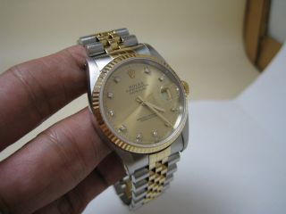 Rolex Two - Tone 18k Gold/stainless Steel Datejust Champagne Factory Diamond 16233