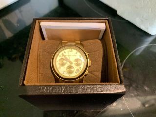 Boxed Michael Kors Gold Plated Runway Medium Chronograph Watch Mk5055