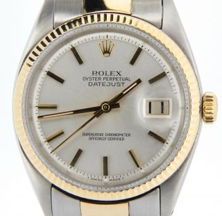 Rolex Datejust Mens 2tone 14k Gold Stainless Steel Oyster Fluted Silver 1601