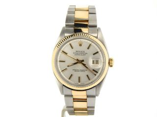 Rolex Datejust Mens 2Tone 14K Gold Stainless Steel Oyster Fluted Silver 1601 2