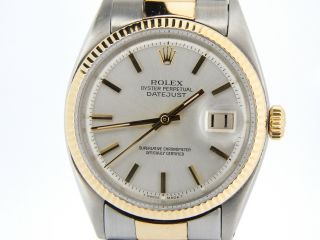 Rolex Datejust Mens 2Tone 14K Gold Stainless Steel Oyster Fluted Silver 1601 7