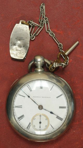 Vintage 1881 Illinois Pocket Watch,  11 Jewel Size 18,  Key Wind,  Running