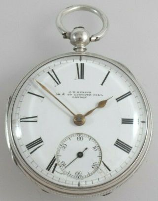 Antique J.  W.  Benson Ludgate Hill London Silver Fusee Lever Pocket Watch C.  1876