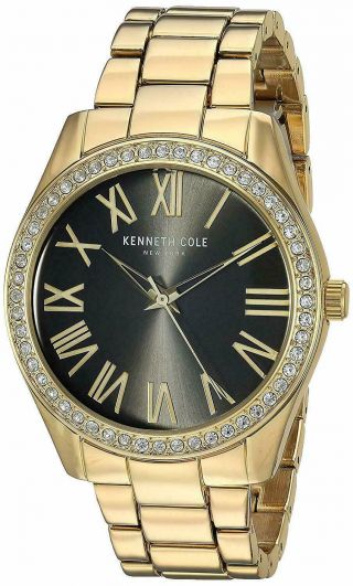 Nwt Kenneth Cole Ny Womens Watch Gold Tone Crystal Accented Kc50664004 Msrp $135