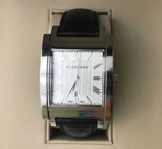 Burberry Bu1554 01593 Mens Heritage Rectangle Watch Stainless Leather