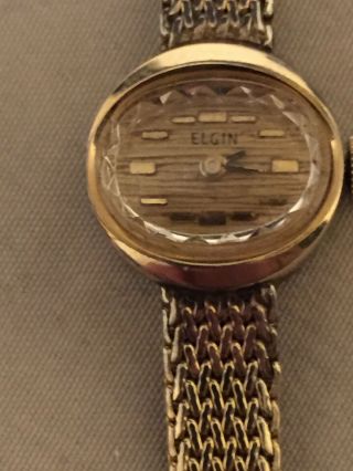 Vintage Elgin 10k Gold Filled Ladies Watch Wood Face Gf Case And Band Mechanical