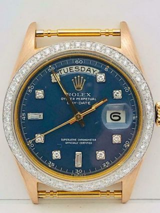 Rolex Day / Date President 18k Pink Gold 36mm Blue Dial & Platinum Diamond Bezel