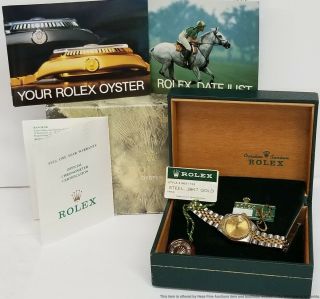 Rolex 69173 Ladies Datejust 18k Gold Ss Watch Quickset W Box Papers Tags
