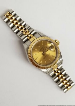 Rolex 69173 Ladies Datejust 18k Gold SS Watch Quickset w Box Papers Tags 2